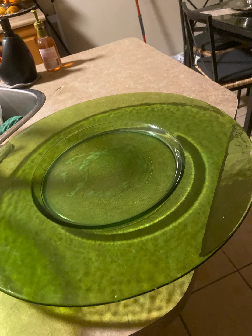 Green Glass  big Bowl and Plate - photo 3