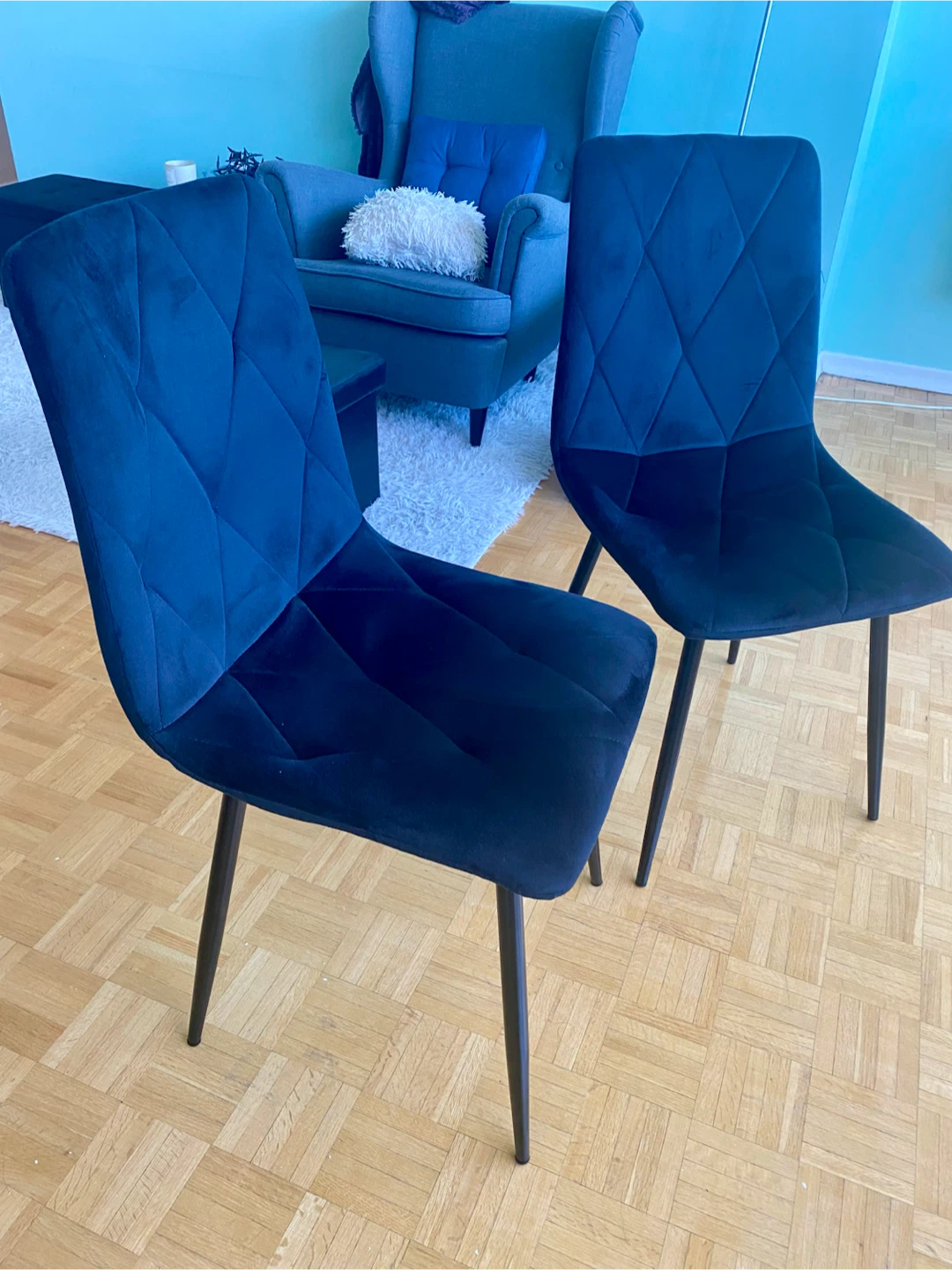 2 Black Velvet Dining Chairs