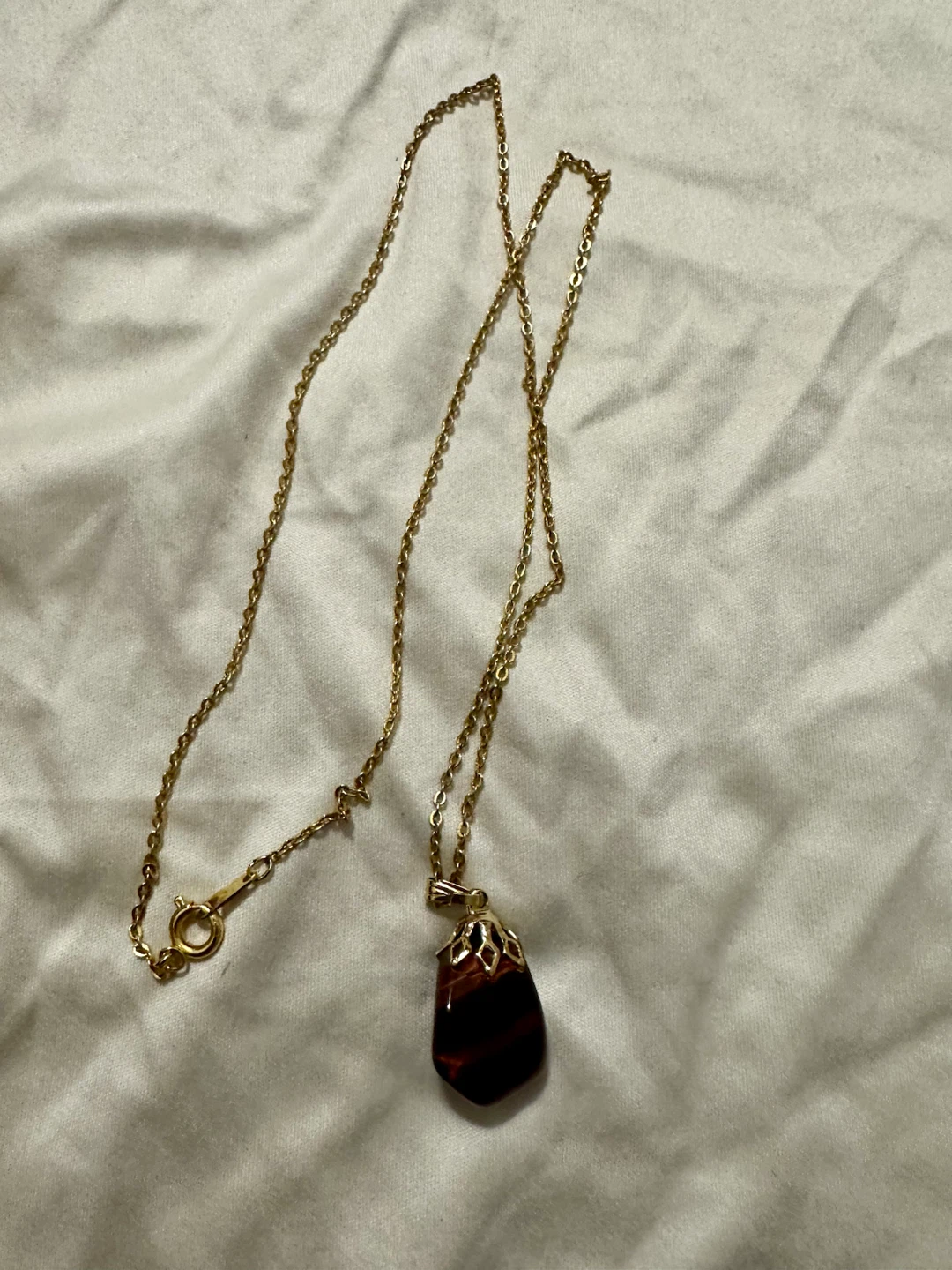 Gold Tone Pendant Necklace with Tiger's Eye Stone - photo 2