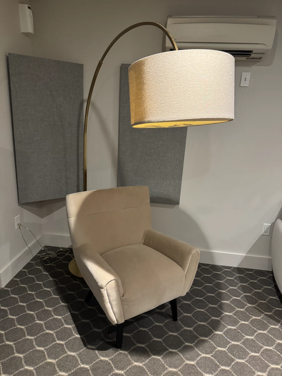 Arc Floor Lamp & Couch