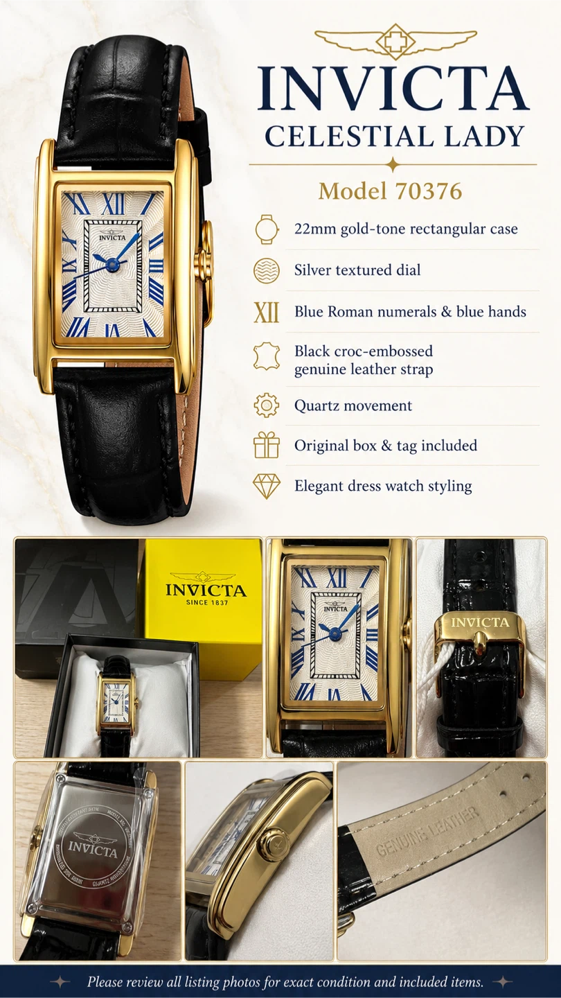 Invicta Celestial 70376 Women’s 22mm Gold Black Leather Quartz - photo 2