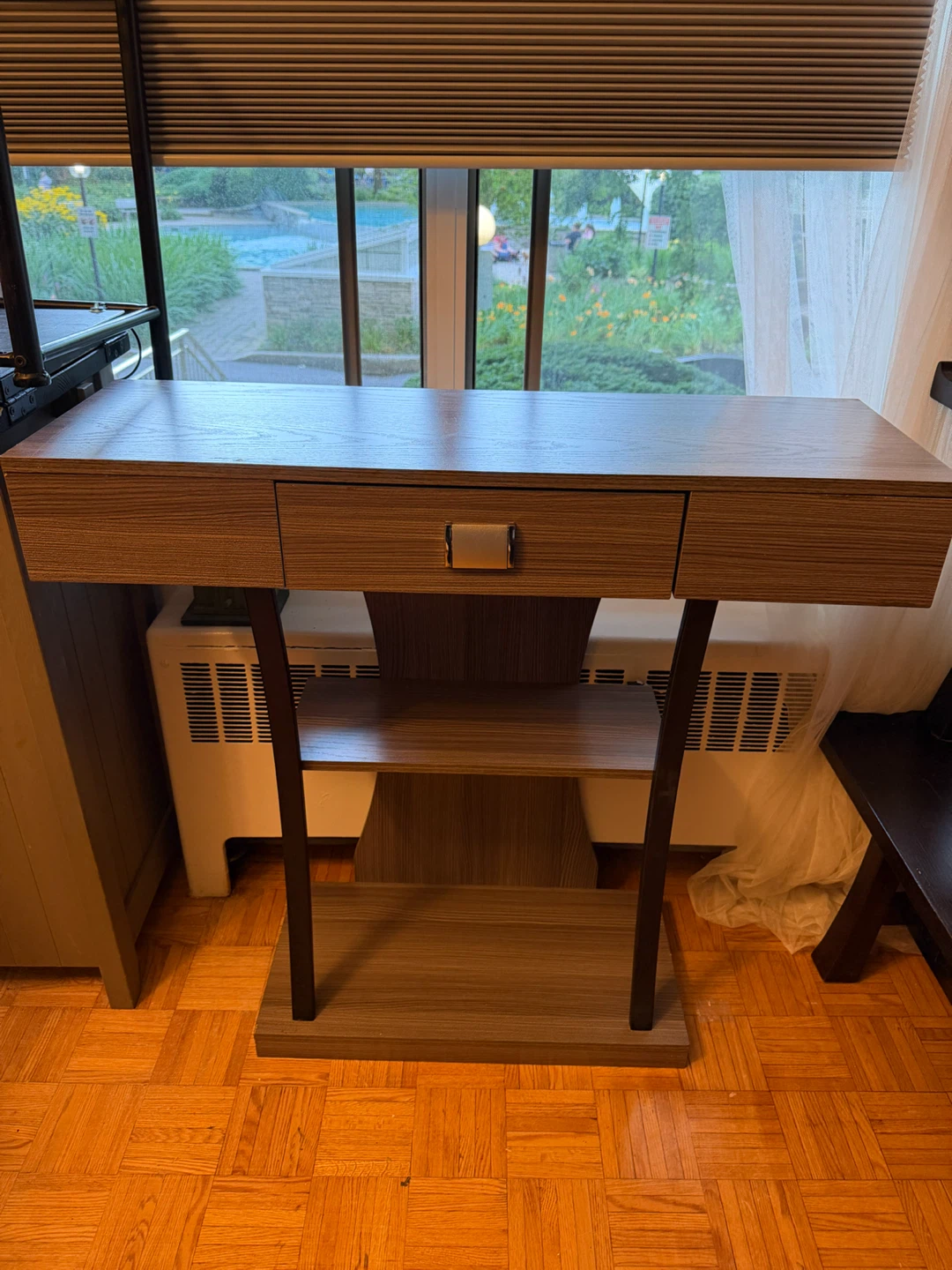 Brown Console Table with Drawer and Shelves