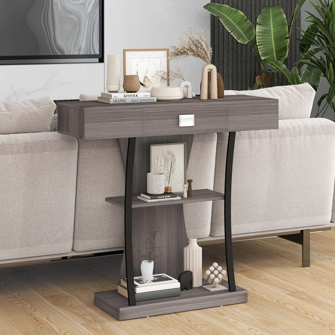 Console Table with Drawer and Shelves