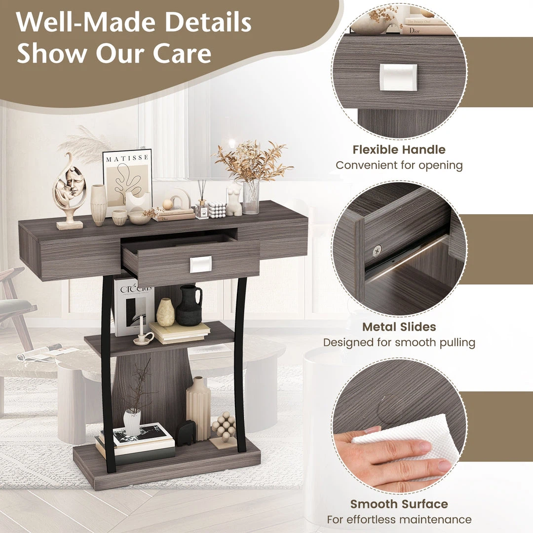 Console Table with Drawer and Shelves - photo 3