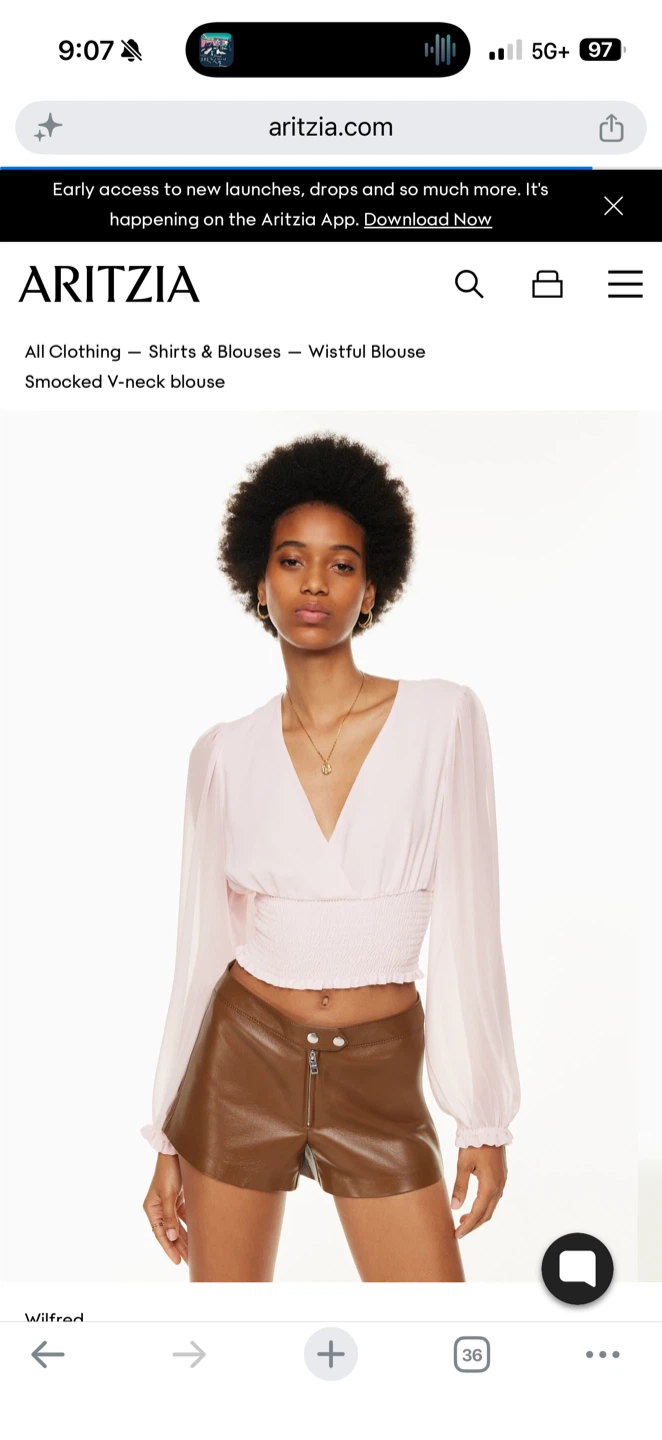 Aritzia Wilfred Smocked V-neck Blouse - Pink