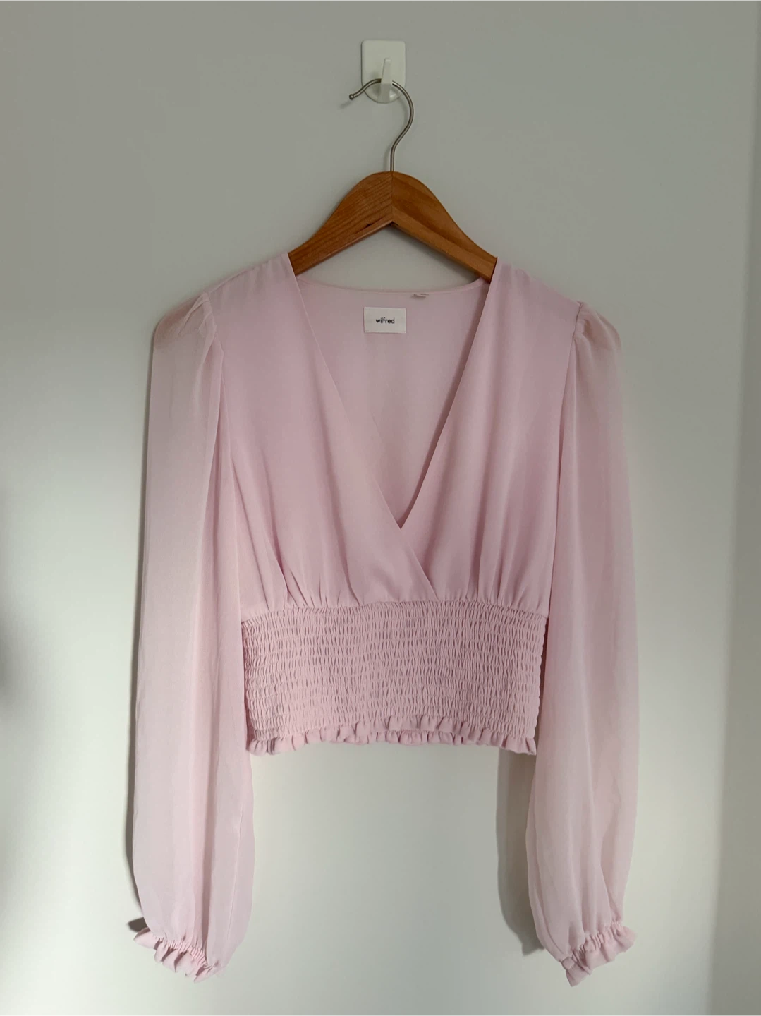 Aritzia Wilfred Smocked V-neck Blouse - Pink - photo 2