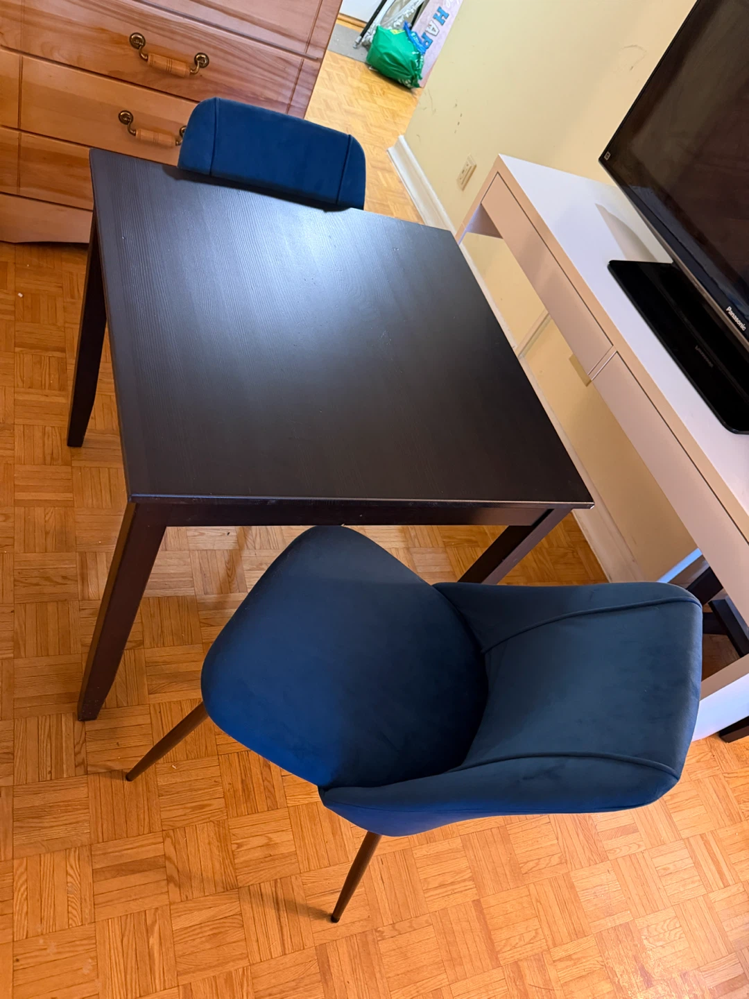 Black Square Dining Table with velvet chairs - photo 2
