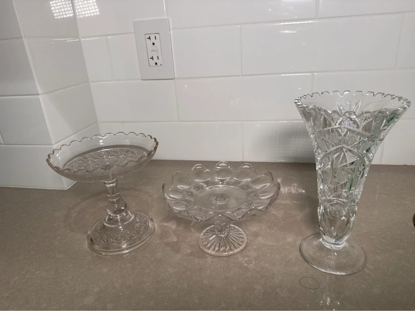 Crystal Glass Pedestal Cake Stand and Vase Set