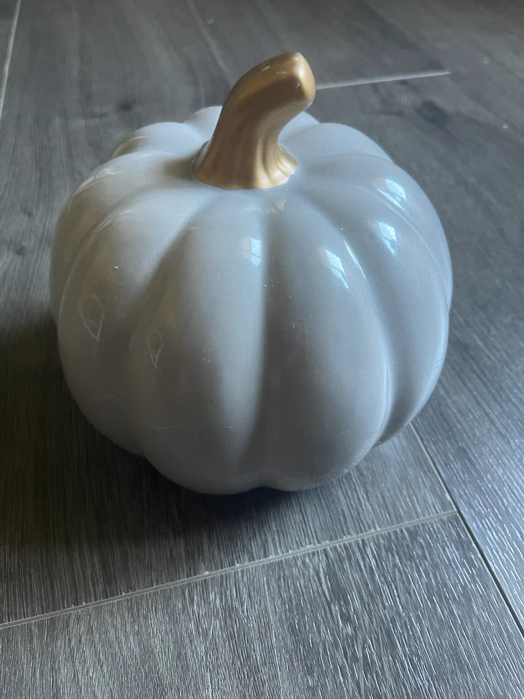 Grey Ceramic Pumpkin Decor with Gold Stem