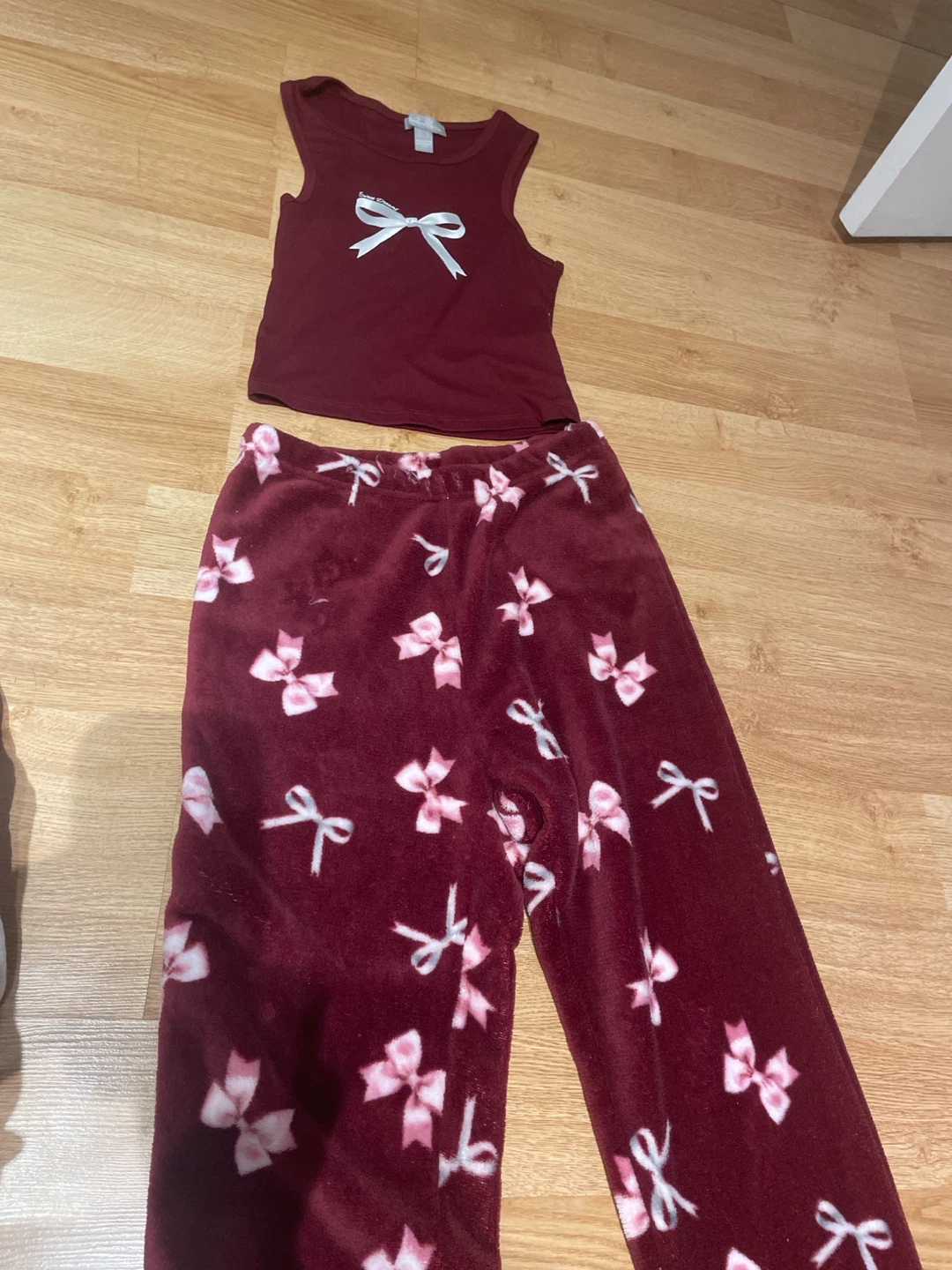 Maroon Pajama Set with Bows
