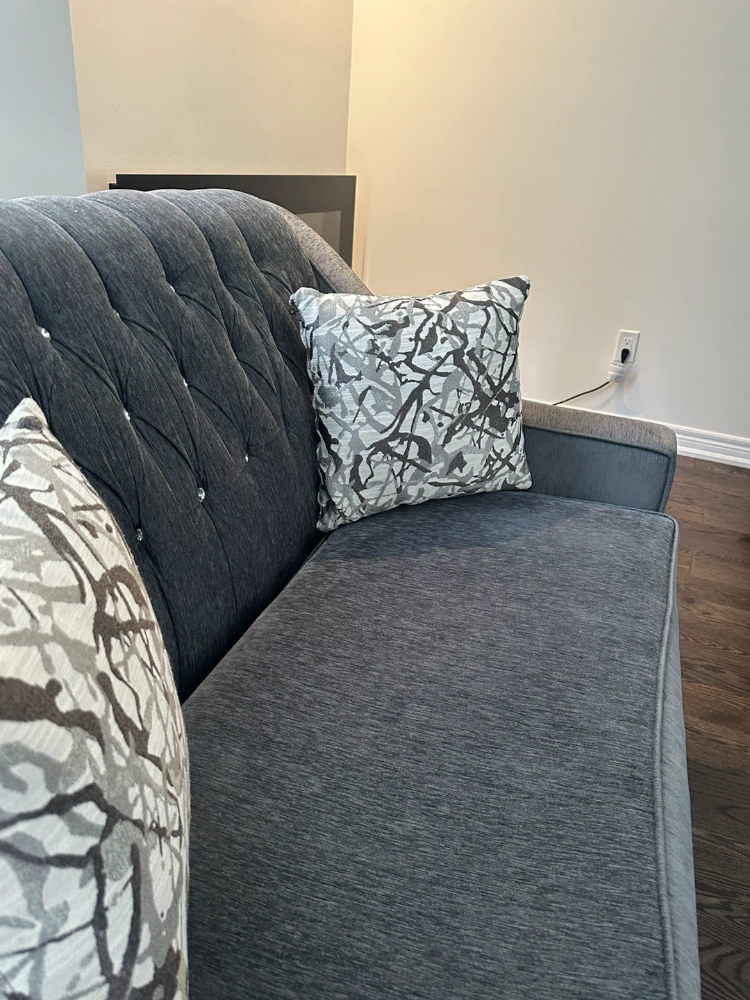 Grey Tufted Sofa with Crystal Accents - photo 2