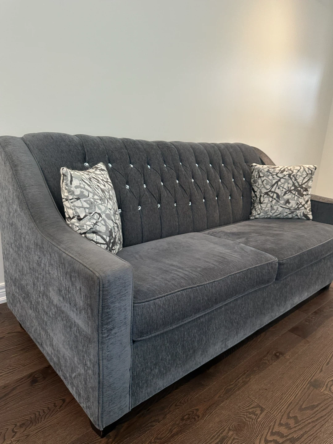 Grey Tufted Sofa with Crystal Accents - photo 4