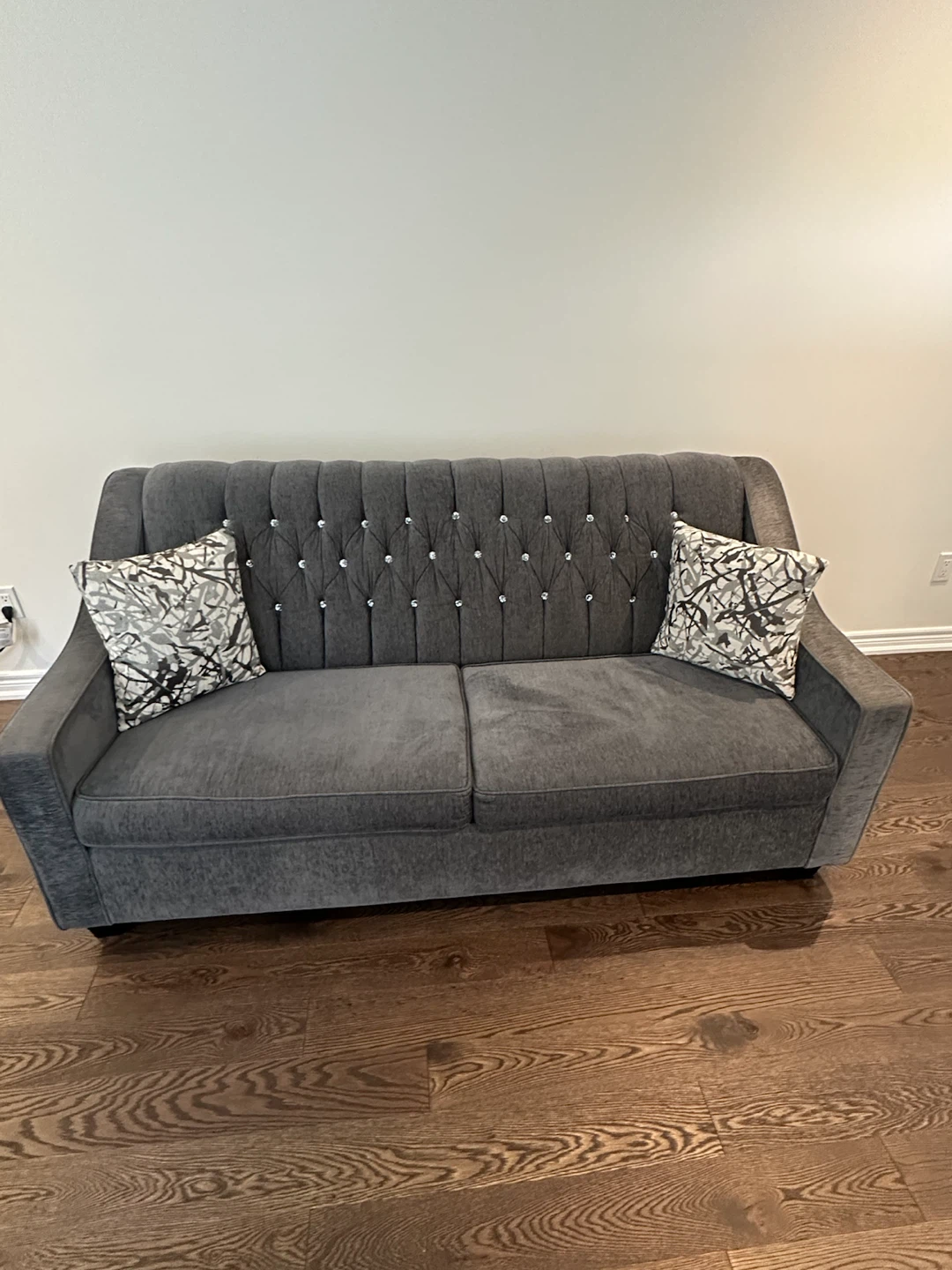 Grey Tufted Sofa with Crystal Accents - photo 5