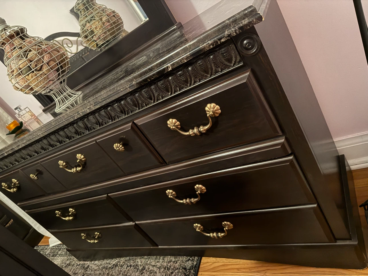 Dark Wood Bedroom Set - Dresser, Bed Frame & Nightstand - photo 2