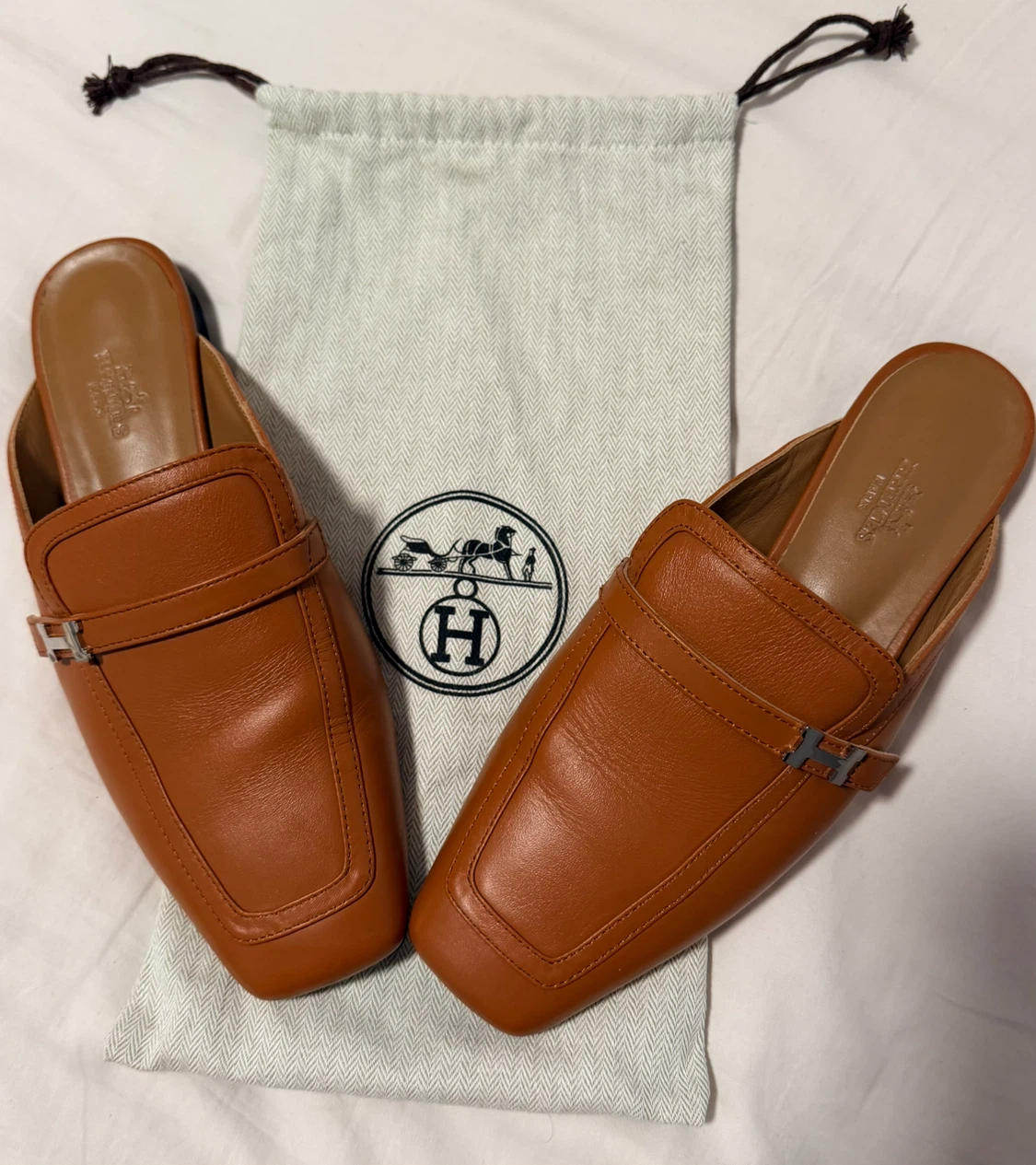 Hermès Brown Leather Mules Size 38