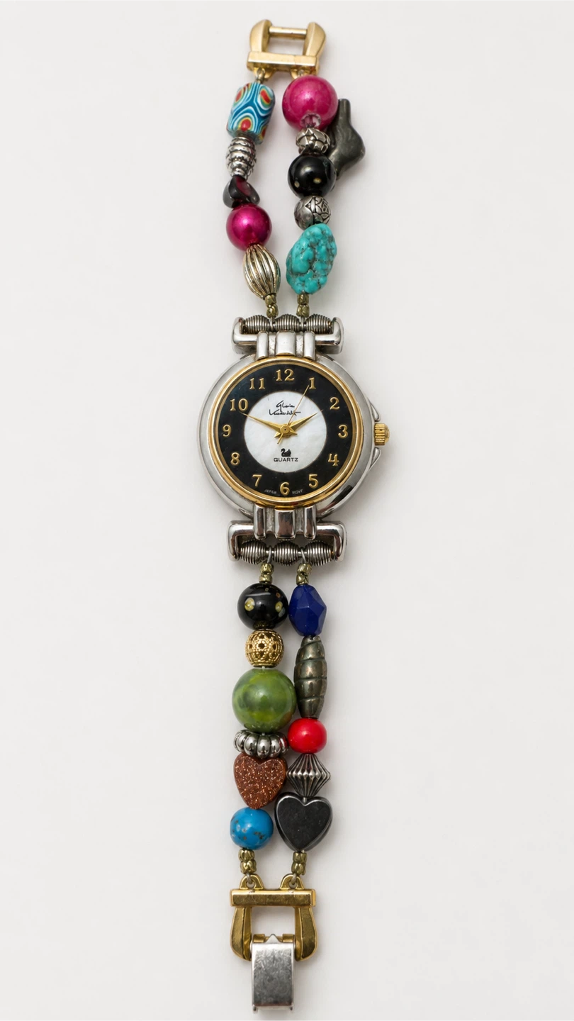 RARE Vintage Gloria Vanderbilt Beaded Quartz Bracelet Watch