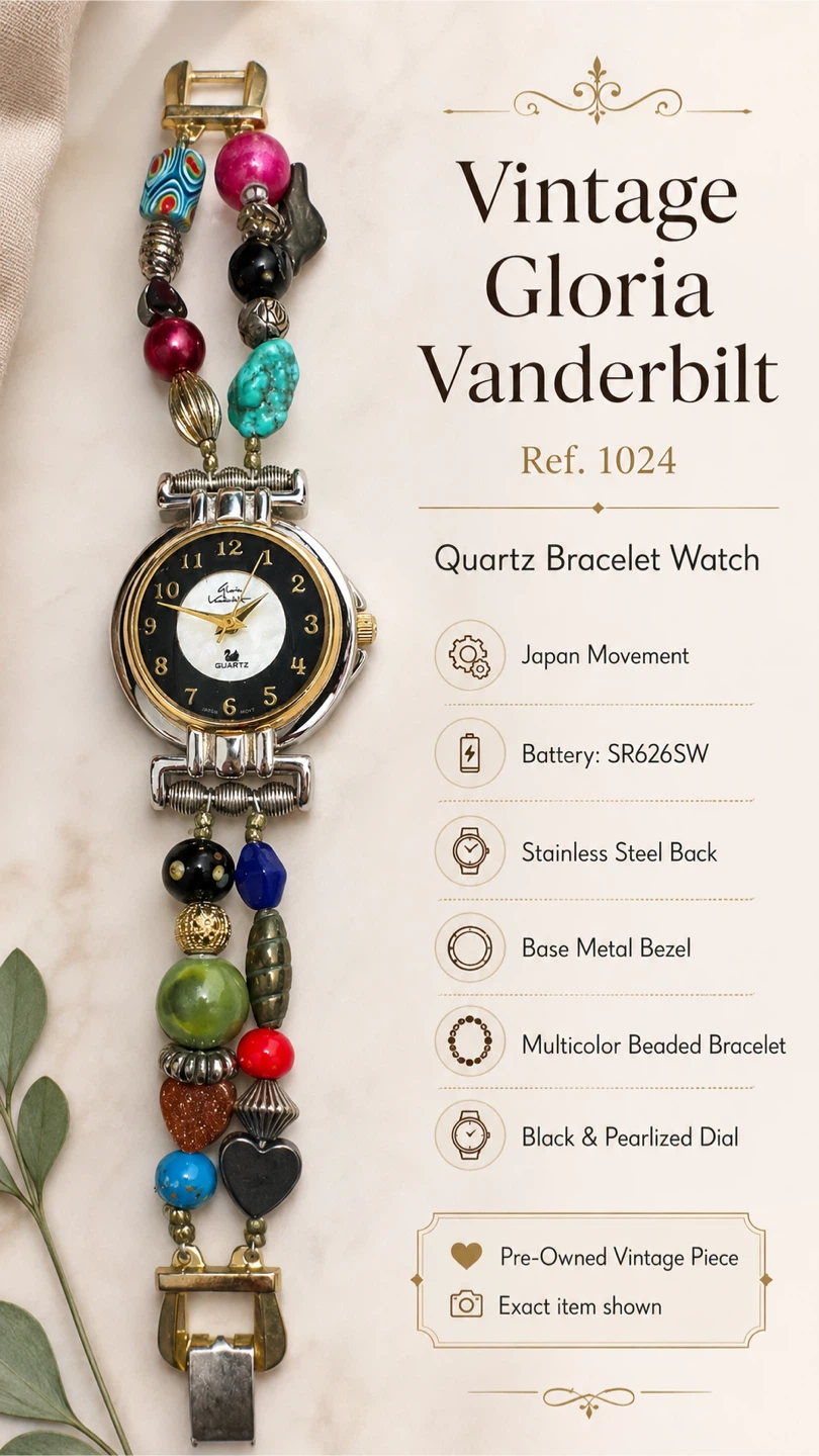RARE Vintage Gloria Vanderbilt Beaded Quartz Bracelet Watch - photo 2