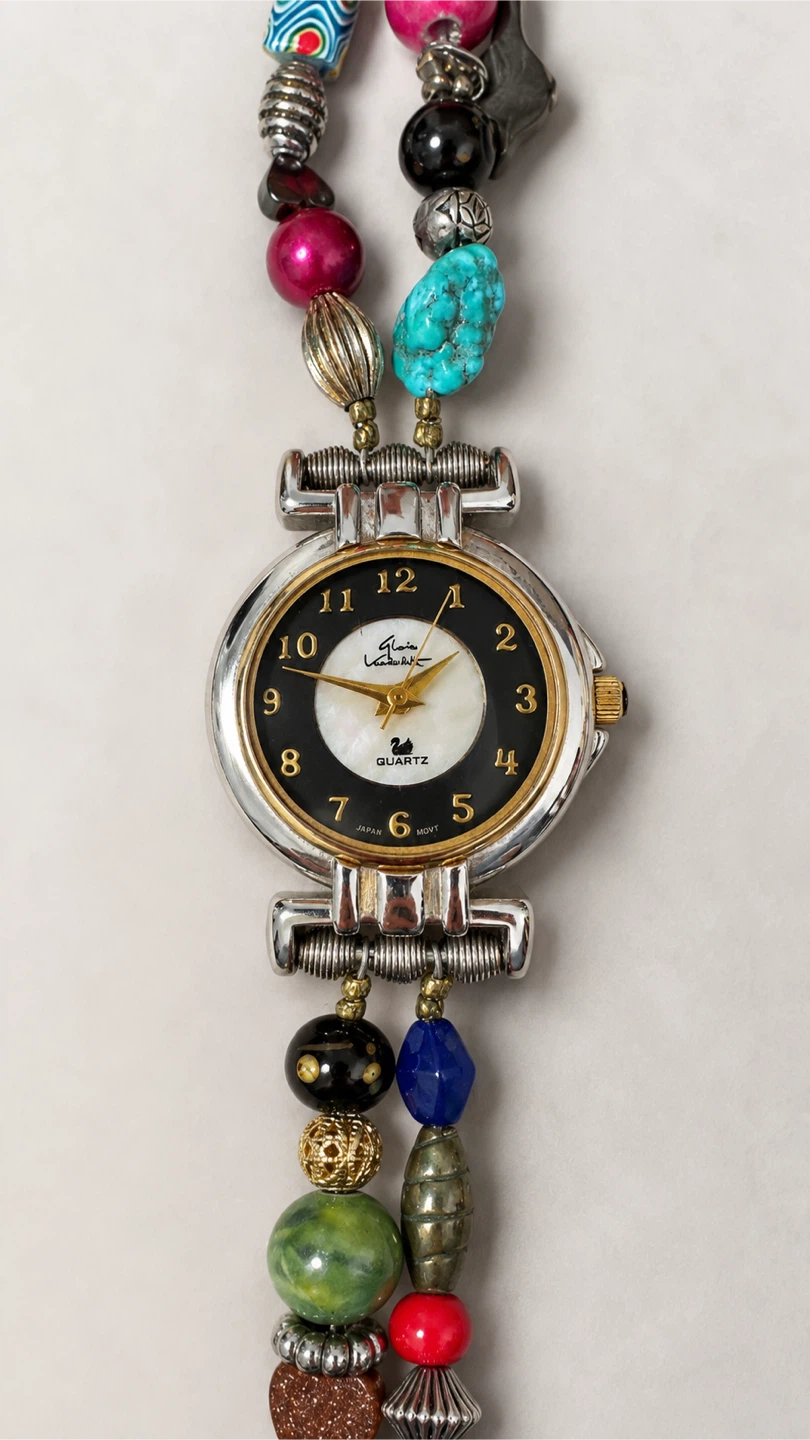 RARE Vintage Gloria Vanderbilt Beaded Quartz Bracelet Watch - photo 5