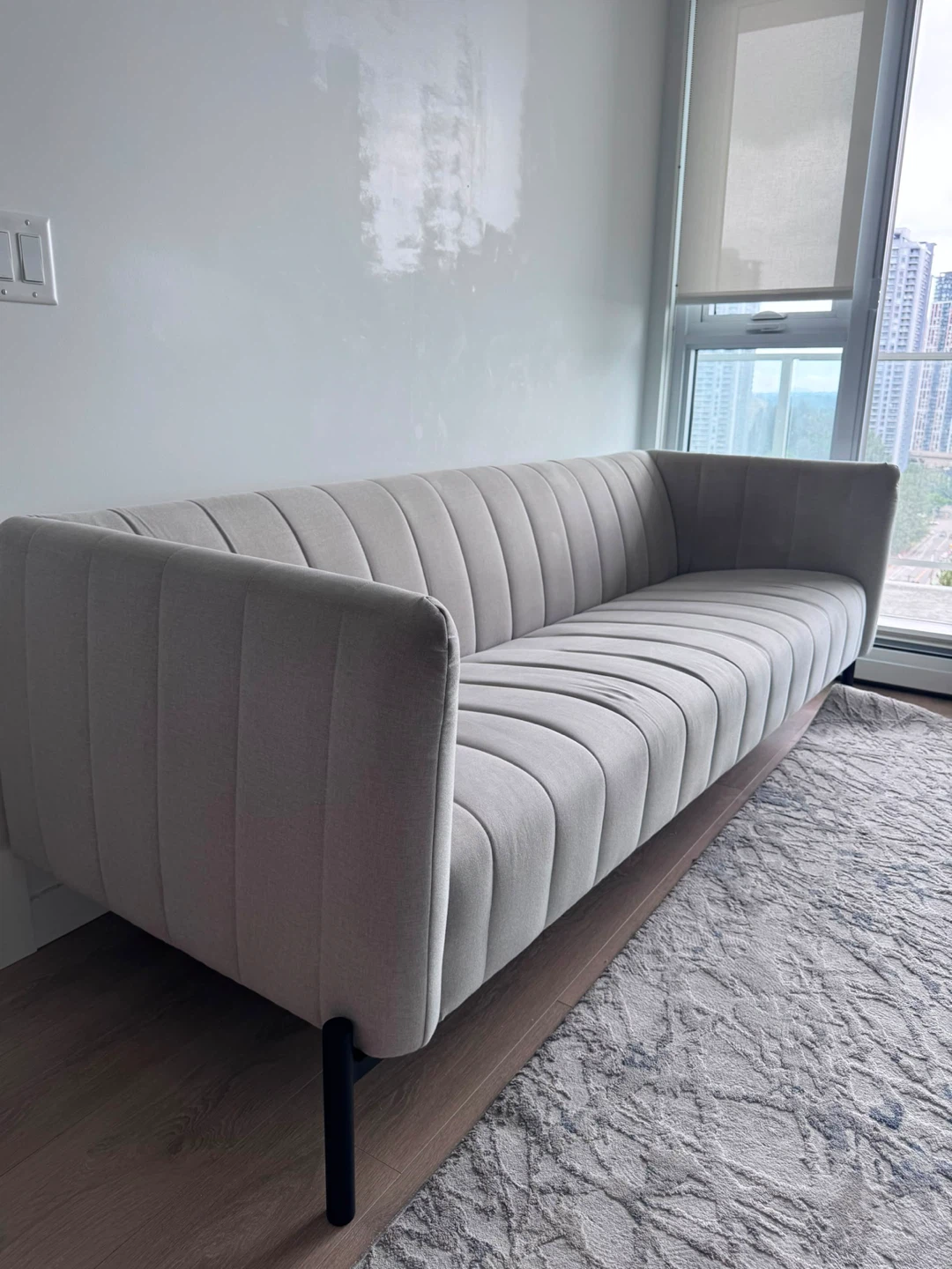 81” Light Grey Channel Tufted Sofa