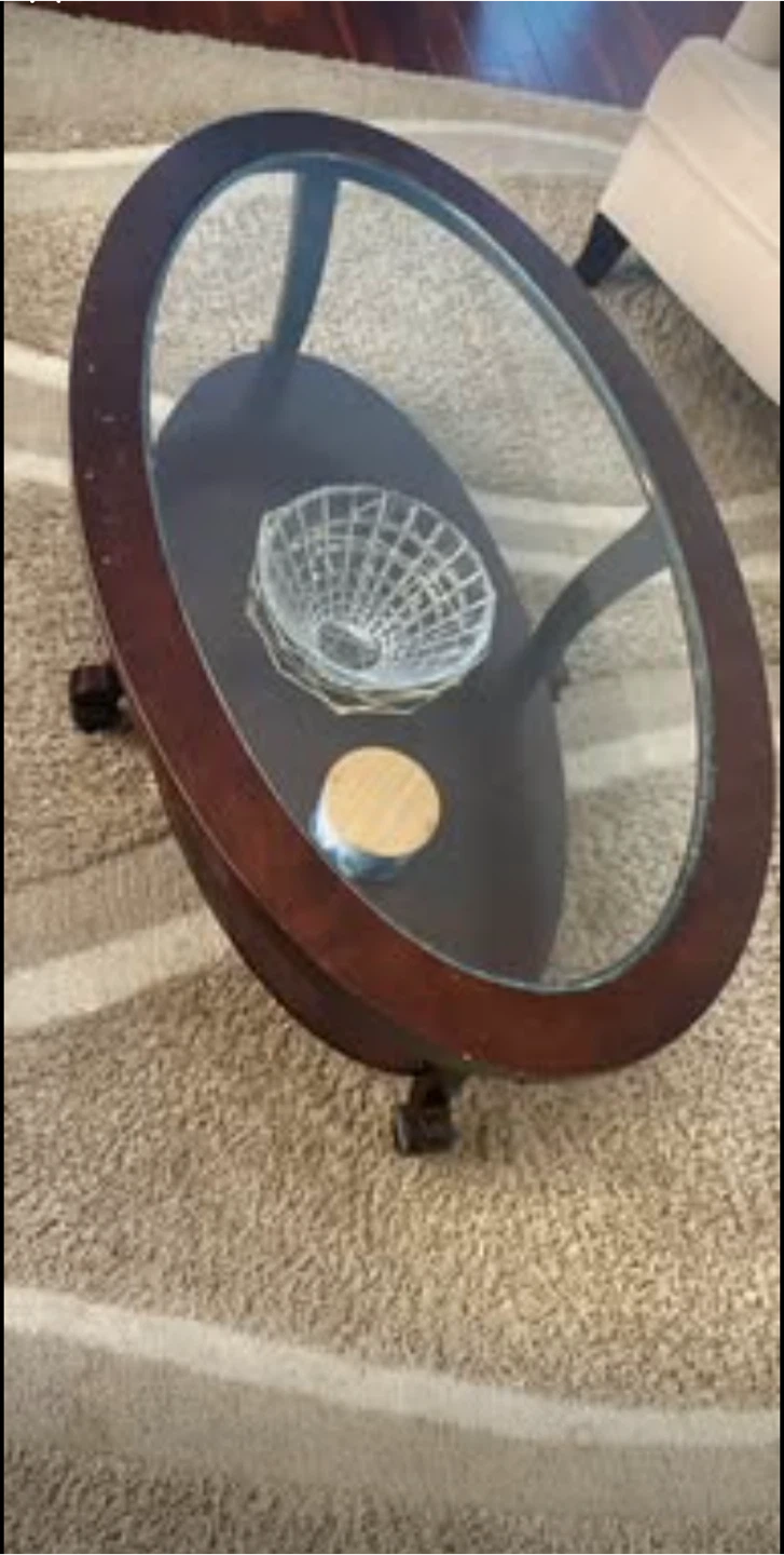 Oval Wood and Glass Coffee Table - photo 2