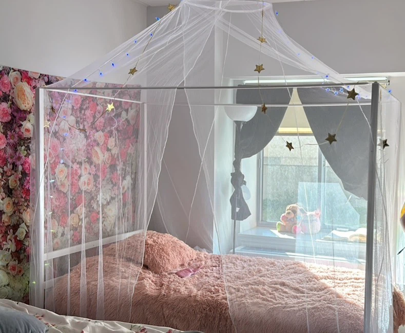 White Metal Canopy Bed Frame - Twin Size