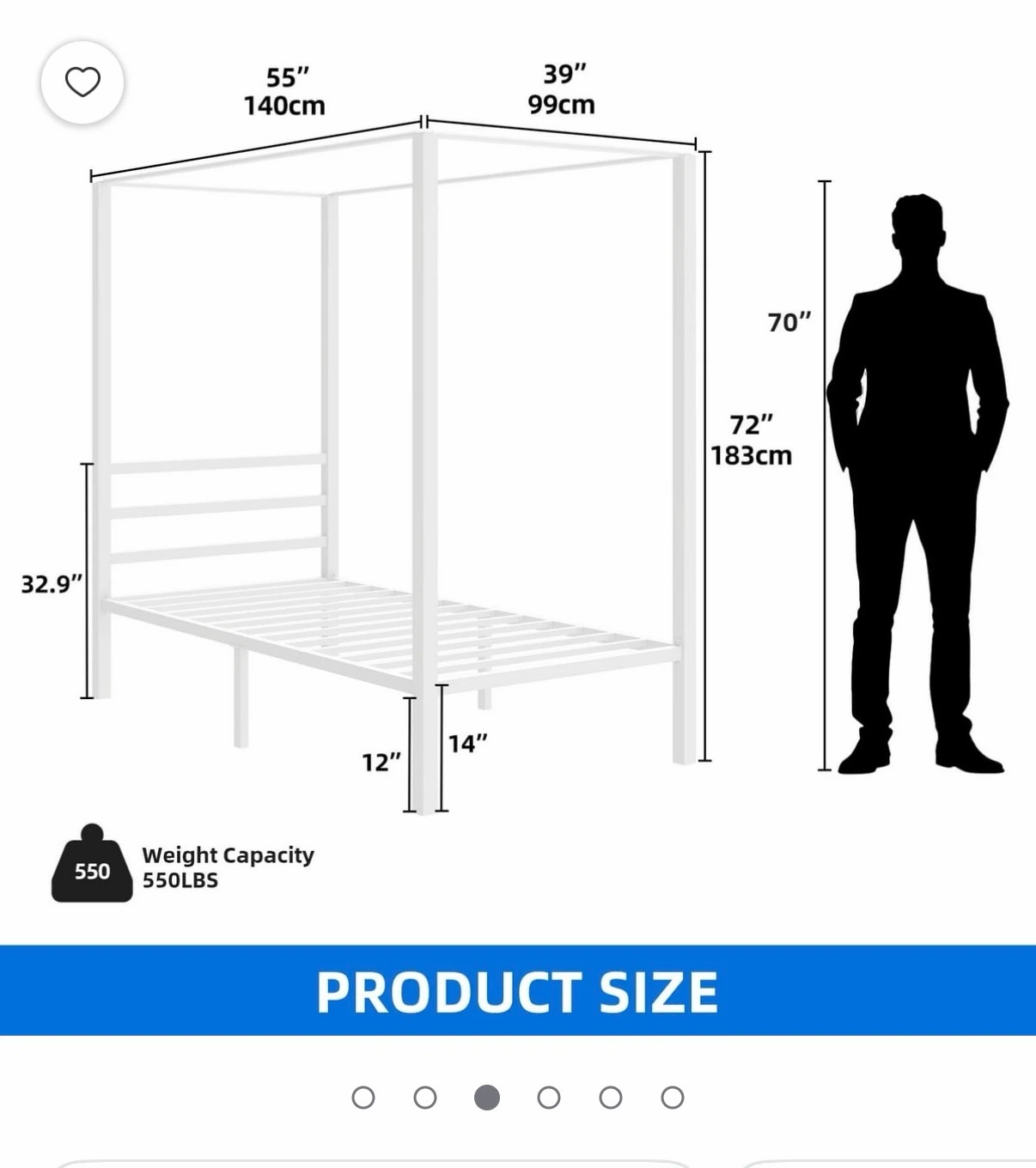 White Metal Canopy Bed Frame - Twin Size - photo 4