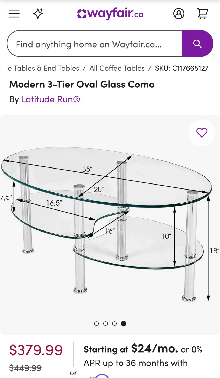 Latitude Run Modern 3-Tier Oval Glass Coffee Table - photo 3
