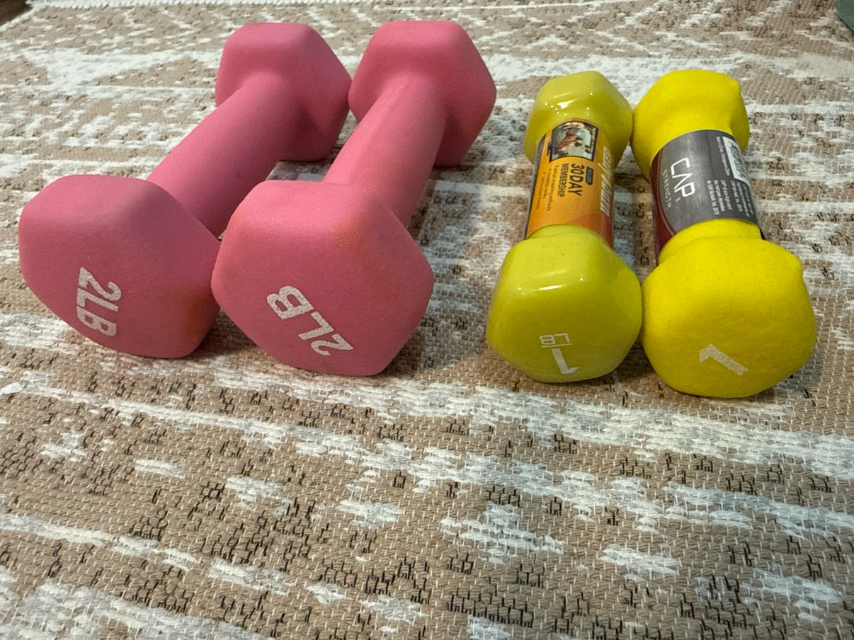 Pink and Yellow Dumbbell Set