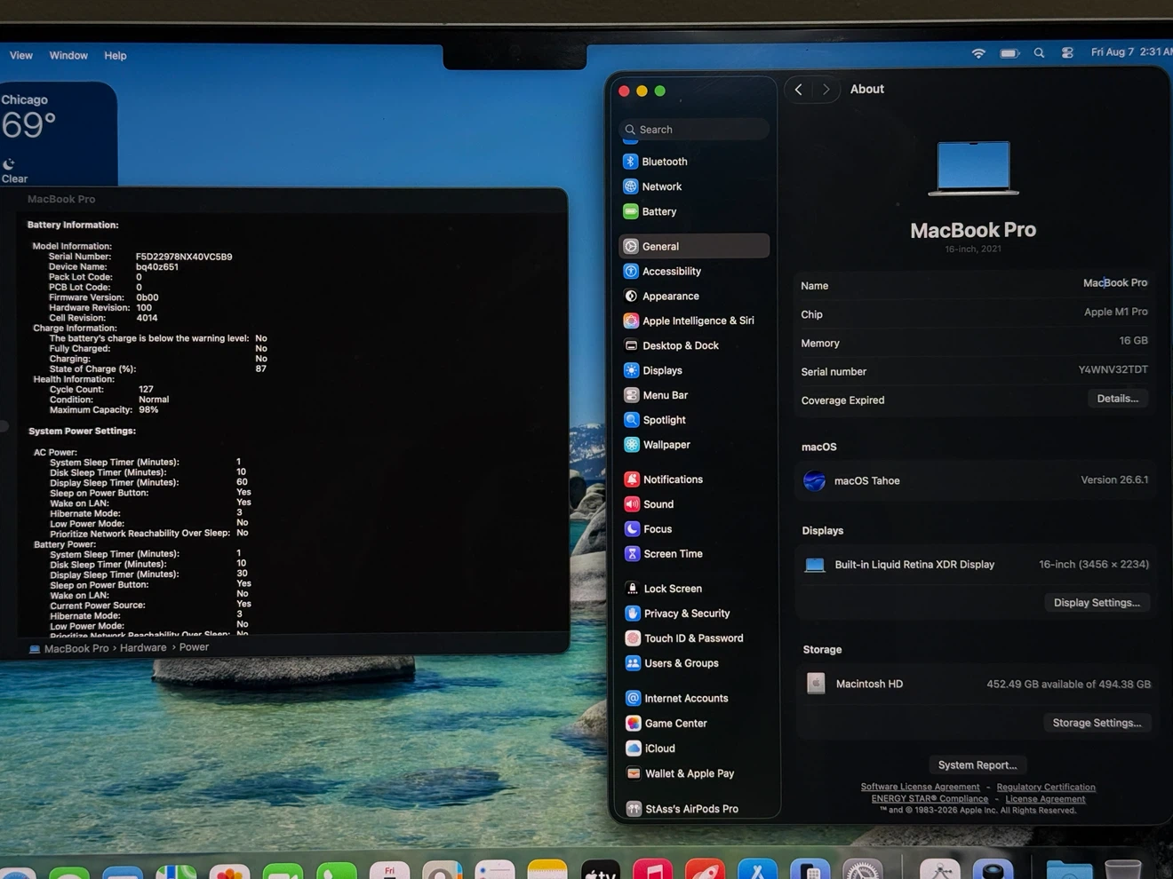 MacBook Pro 16-inch, 2021 M1Pro 16GB RAM 512GB SSD 98% Battery - photo 3