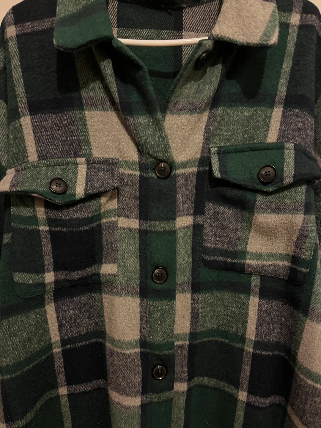Woman's Green Plaid Long Button Shacket - photo 2