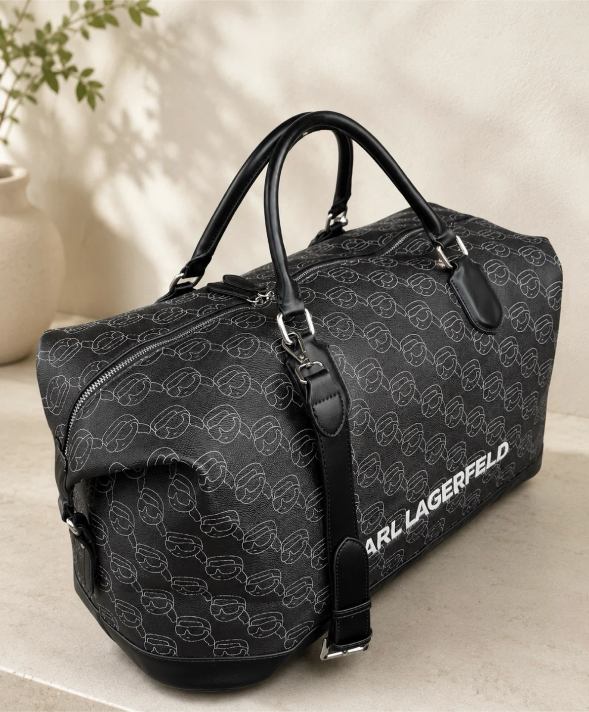 Karl Lagerfeld Black Monogram Duffle Bag