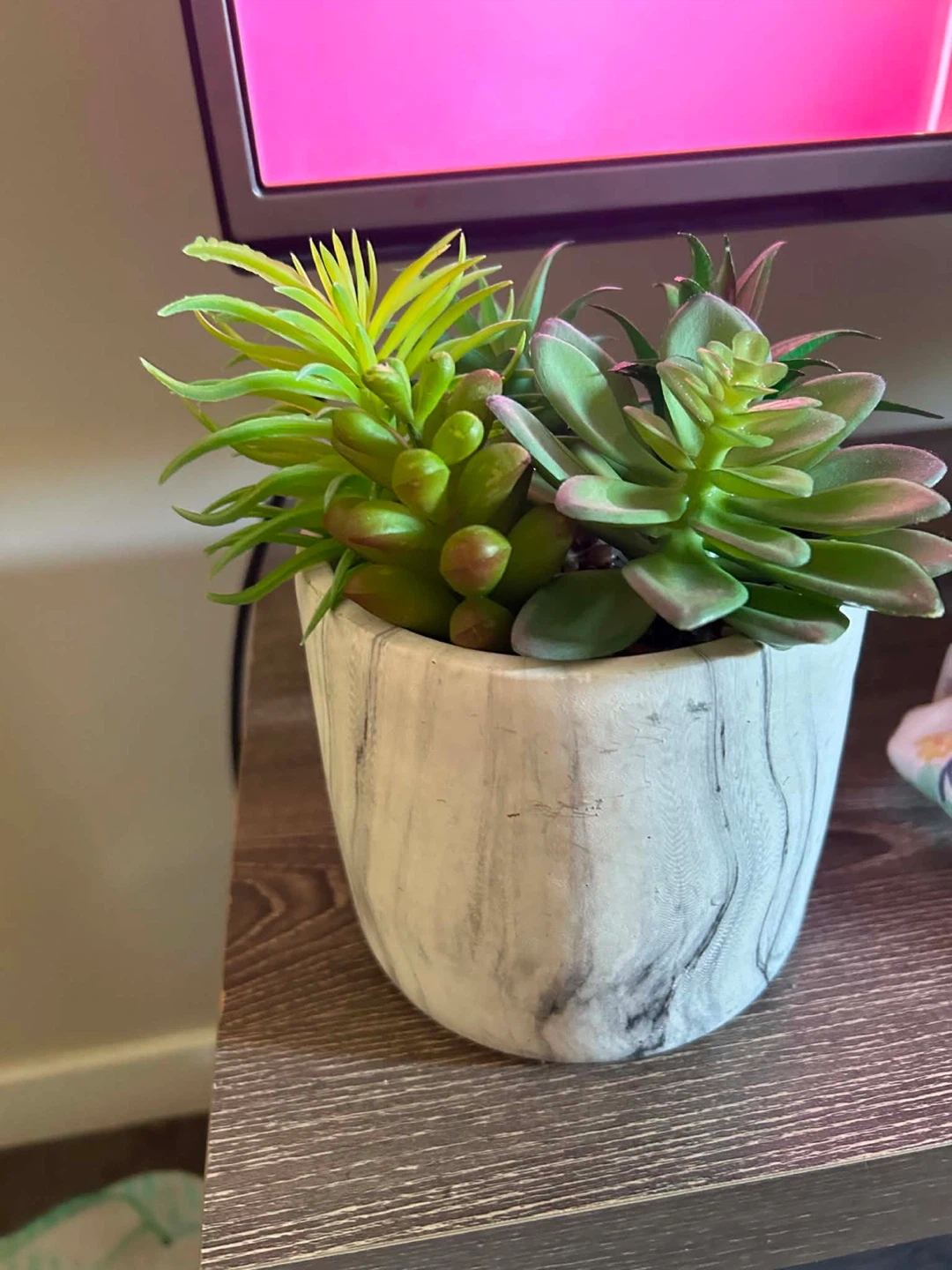 Artificial Succulent Arrangement in Marble Pot - photo 2