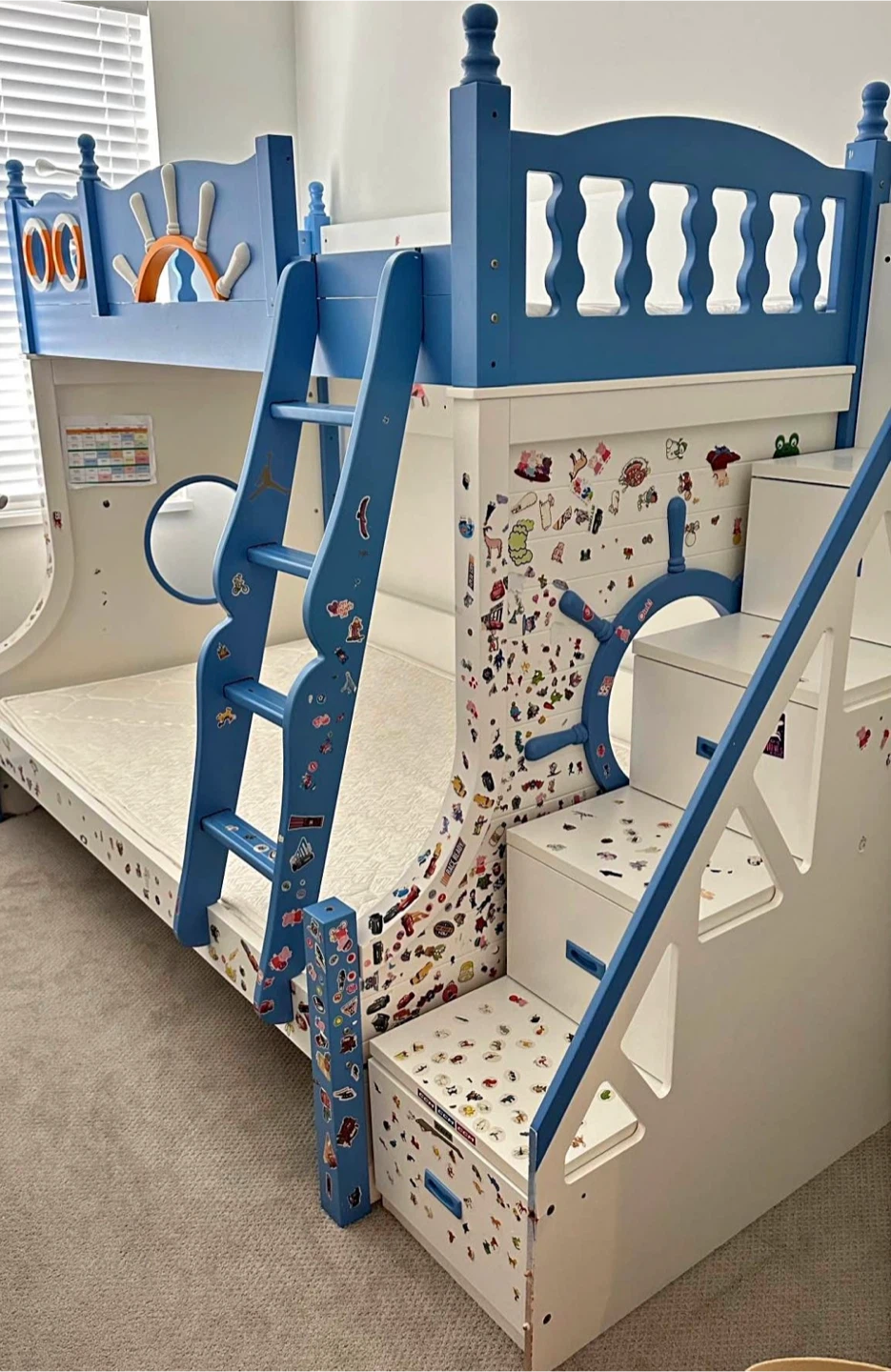 Blue and White Bunk Bed with Stairs - photo 2