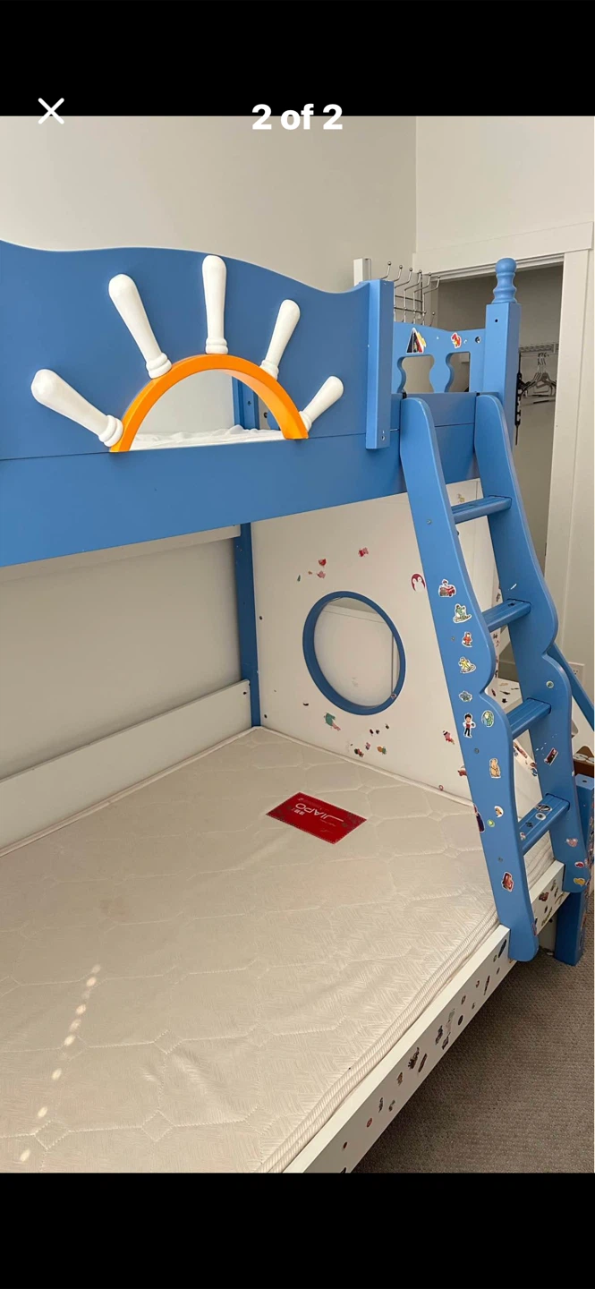 Blue and White Bunk Bed with Stairs - photo 3