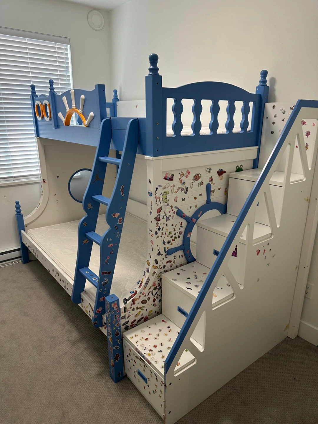 Blue and White Bunk Bed with Stairs - photo 4