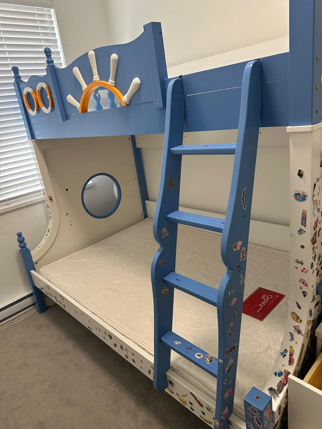 Blue and White Bunk Bed with Stairs - photo 5