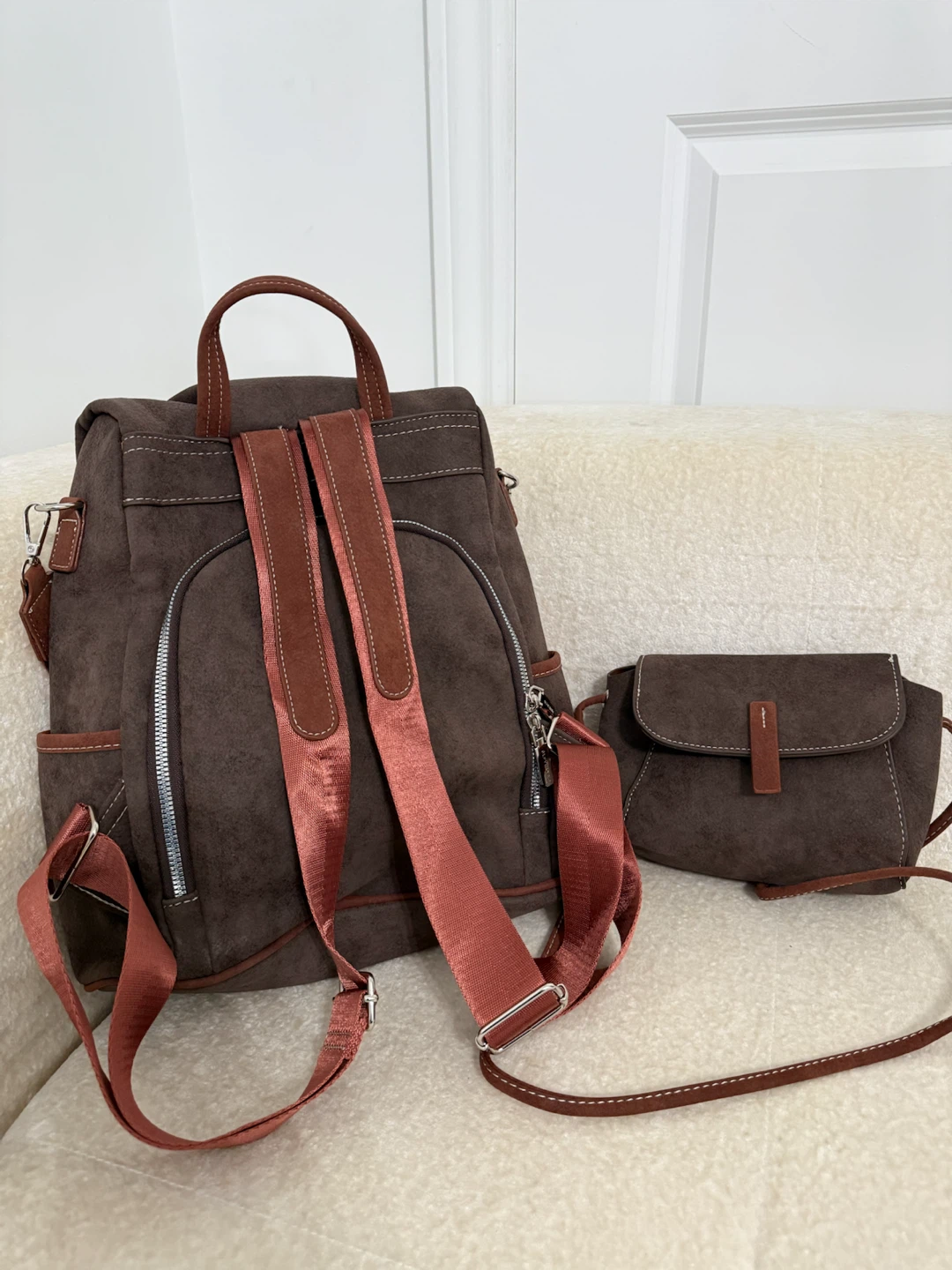 Brown Suede Backpack and Matching Purse Set - photo 2