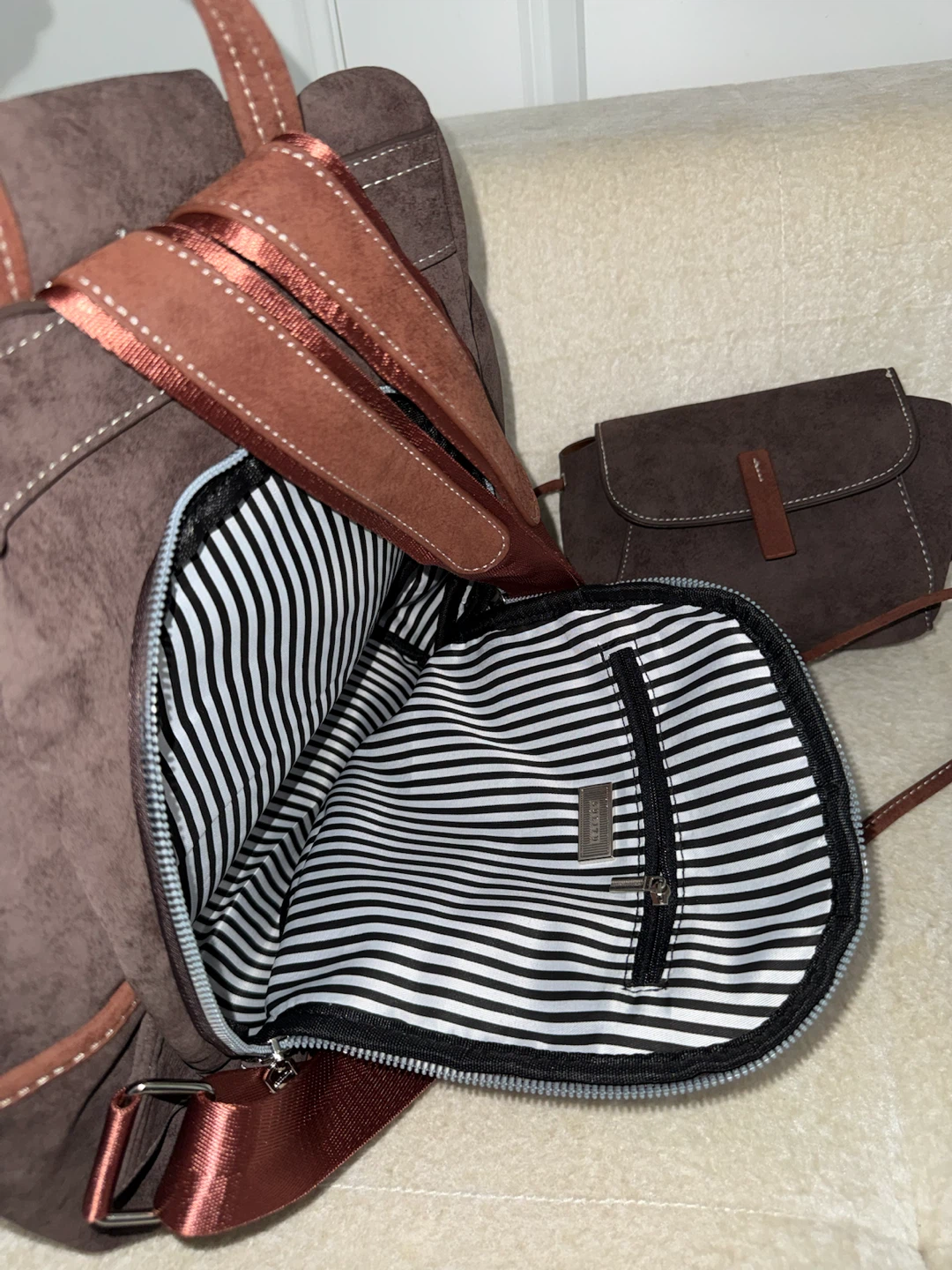 Brown Suede Backpack and Matching Purse Set - photo 3