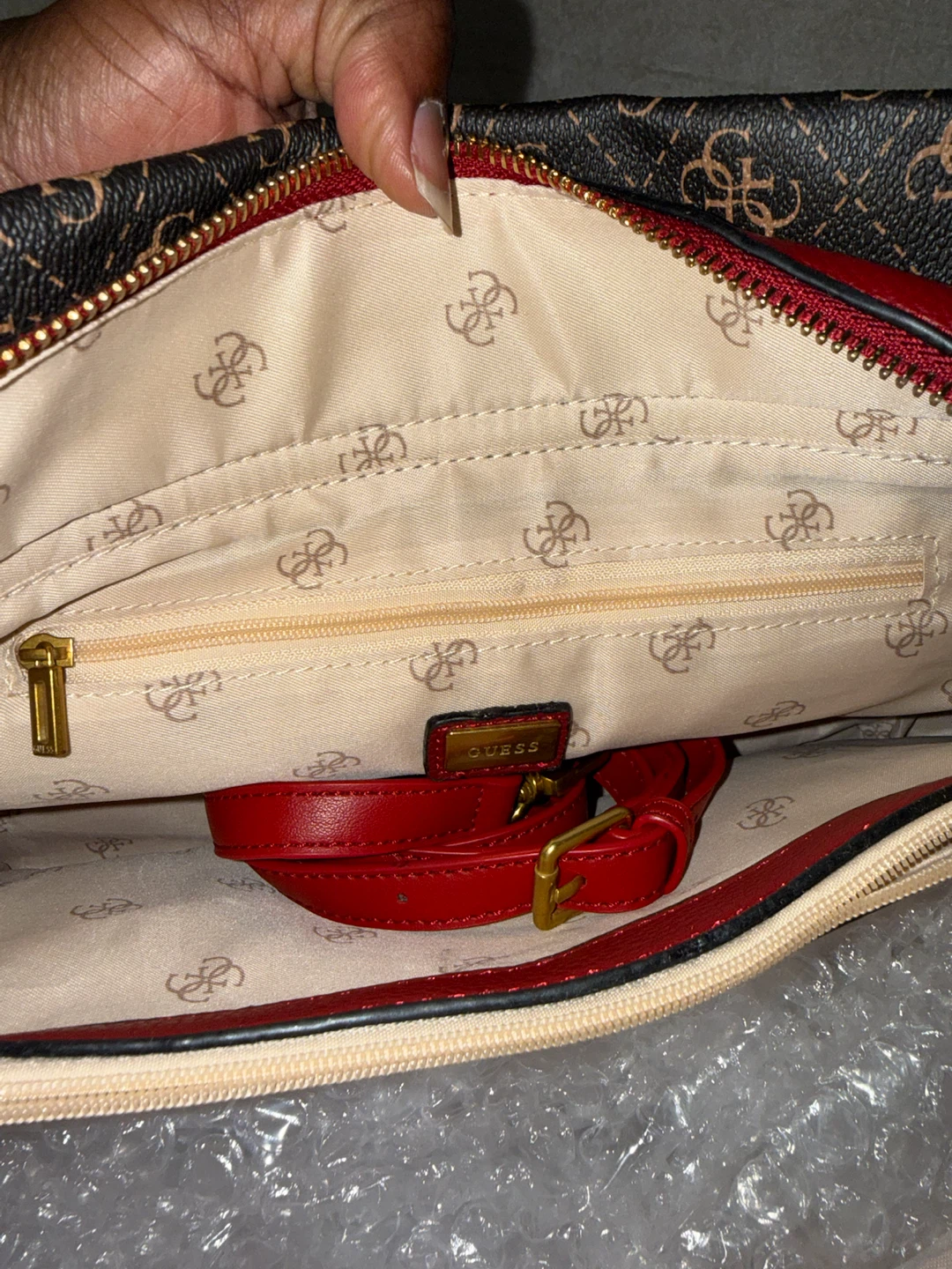 Guess Satchel Handbag - Brown/Red - photo 4