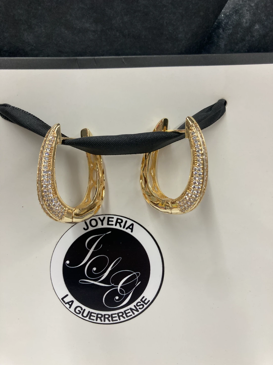 Gold Plated Hoop Earrings with Crystals - photo 2