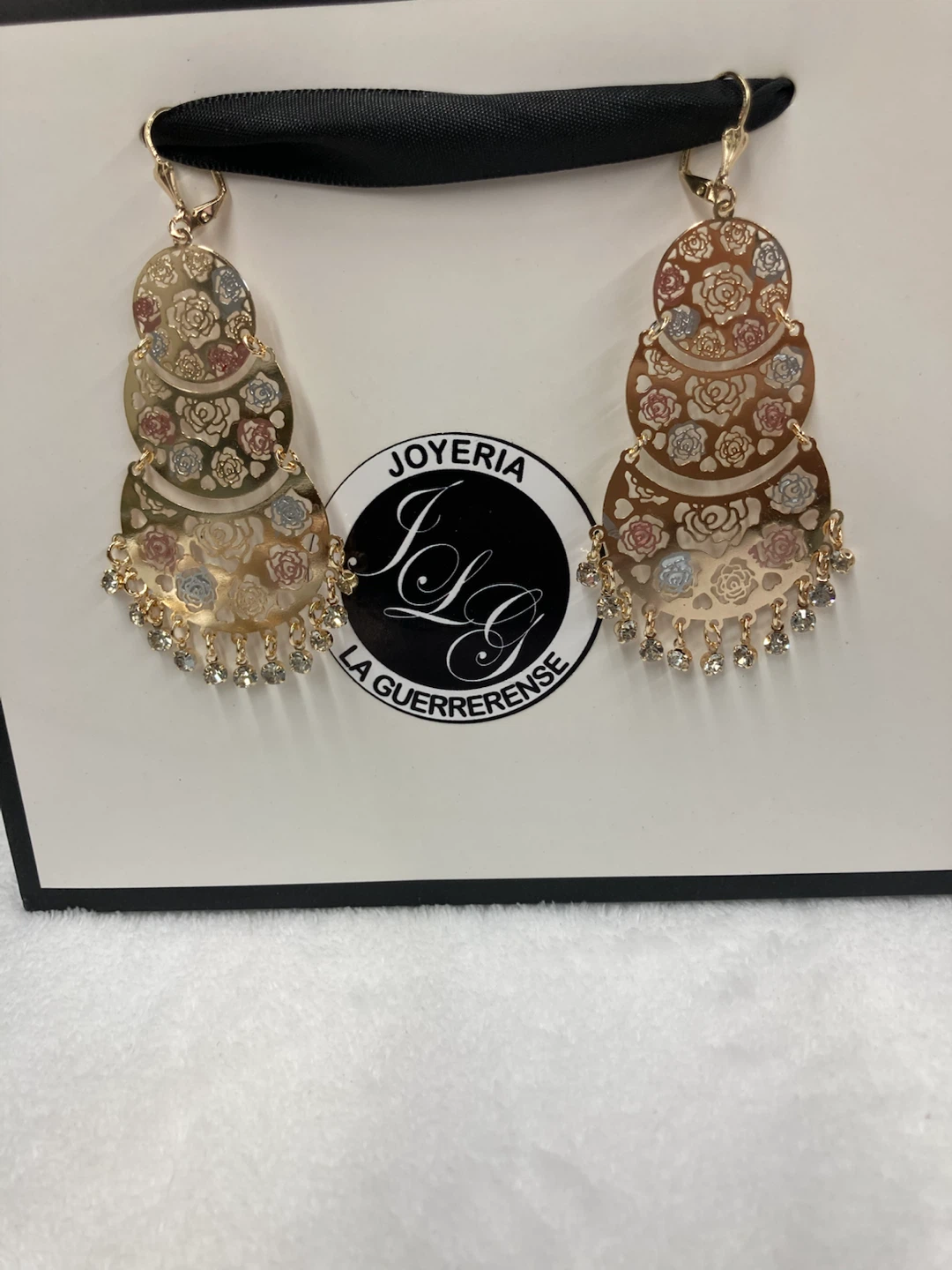 Gold Dangle Earrings with Rose Design