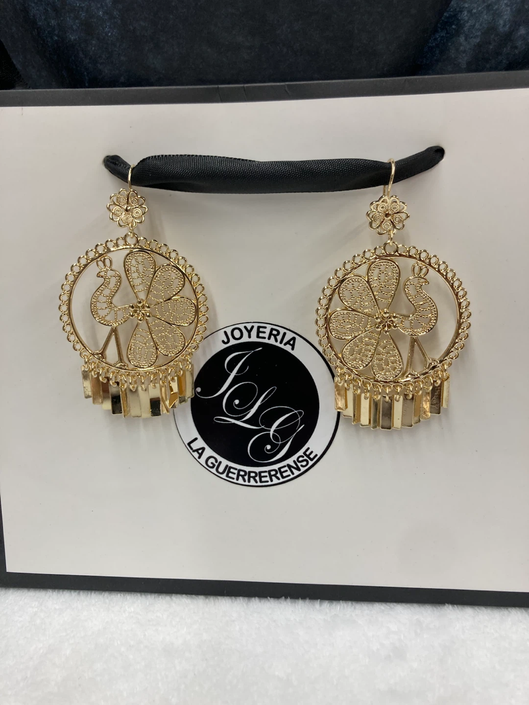 Gold Tone Round Earrings with Peacock Design
