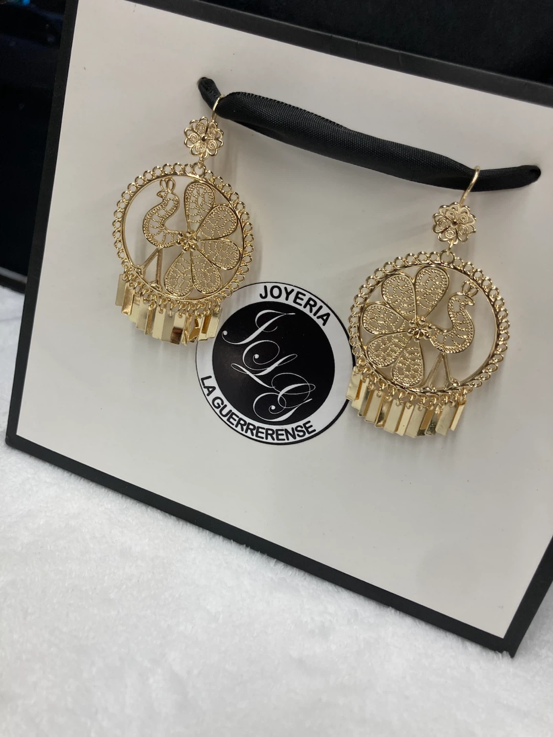 Gold Tone Round Earrings with Peacock Design - photo 2