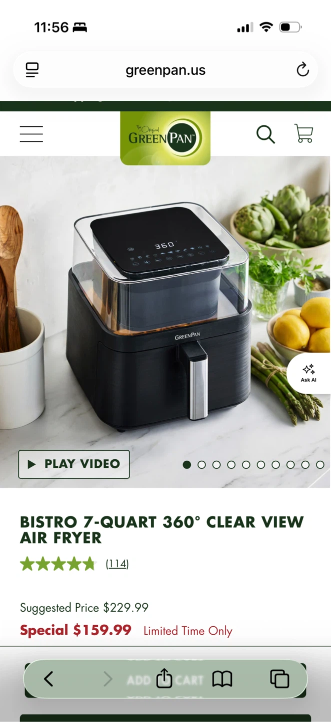 NEW GreenPan Bistro 7-Quart 360° Clear View Air Fryer