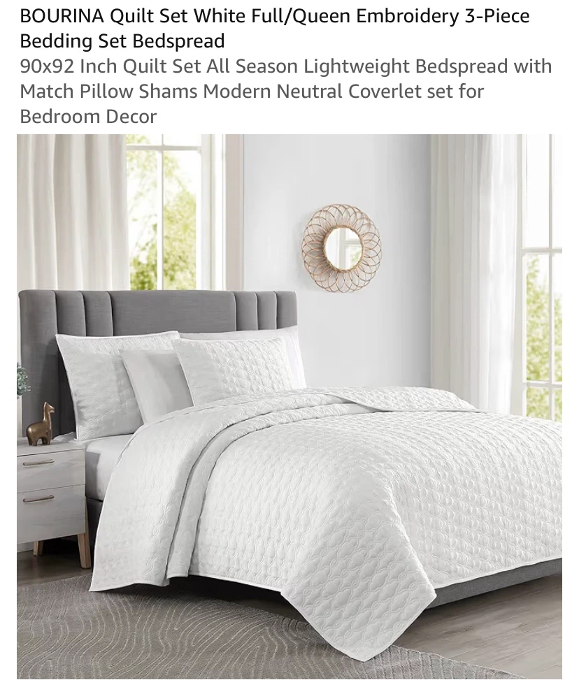 New Queen White Coverlet Quilt Set