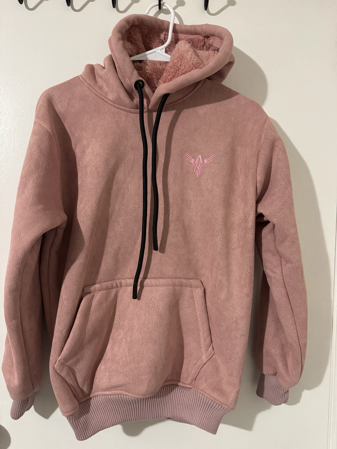 Pink Faux Suede Sherpa Lined Hoodie