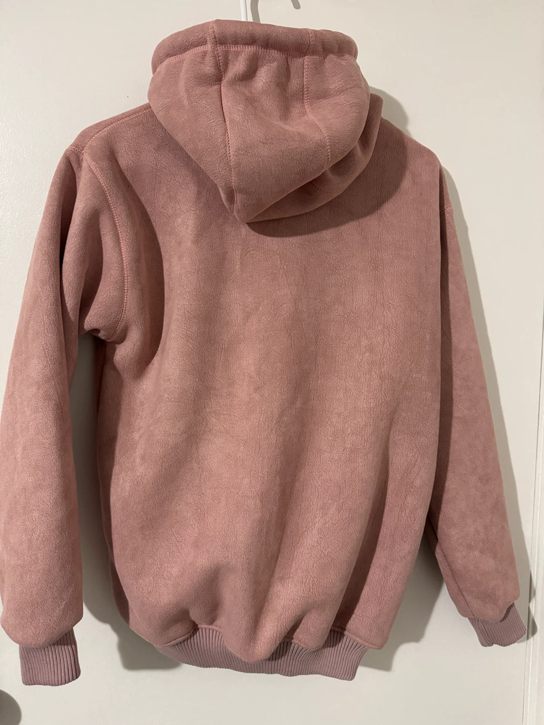 Pink Faux Suede Sherpa Lined Hoodie - photo 2