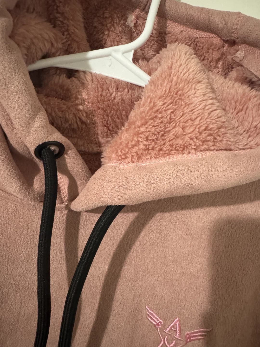 Pink Faux Suede Sherpa Lined Hoodie - photo 3