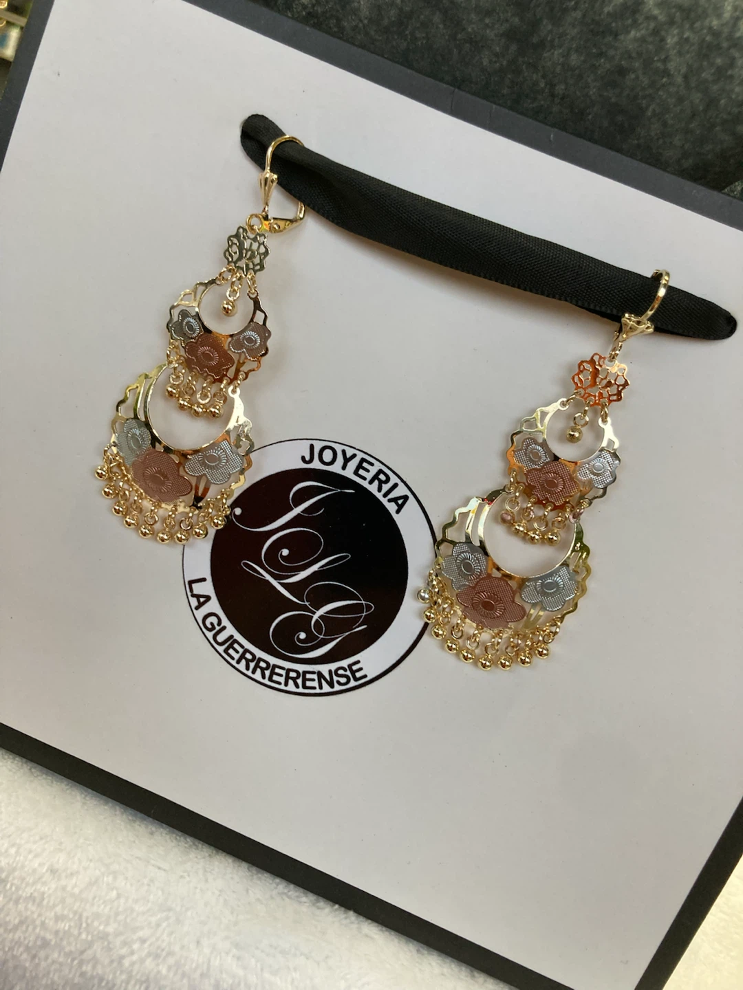 Gold Tri-Color Chandelier Earrings