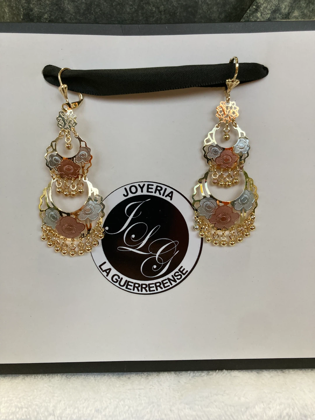 Gold Tri-Color Chandelier Earrings - photo 2